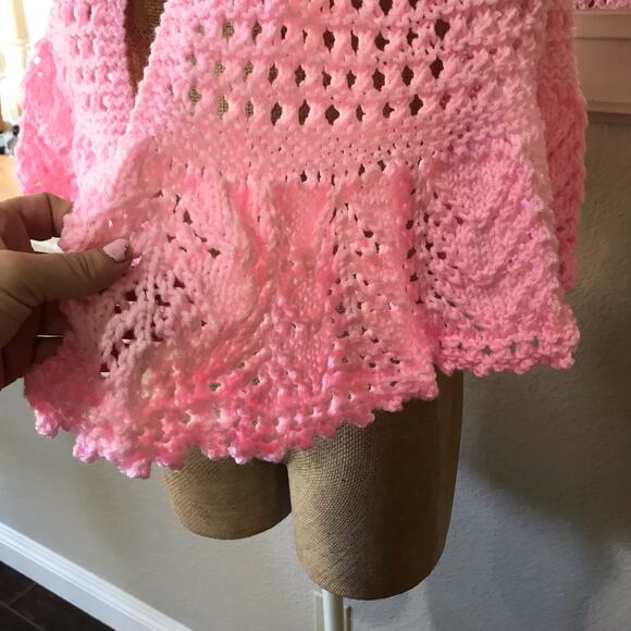 Handmade Crocheted Pink Barbie Shawl Prayer Festival Boho Hippie Custom Made EUC - Picture 5 of 8